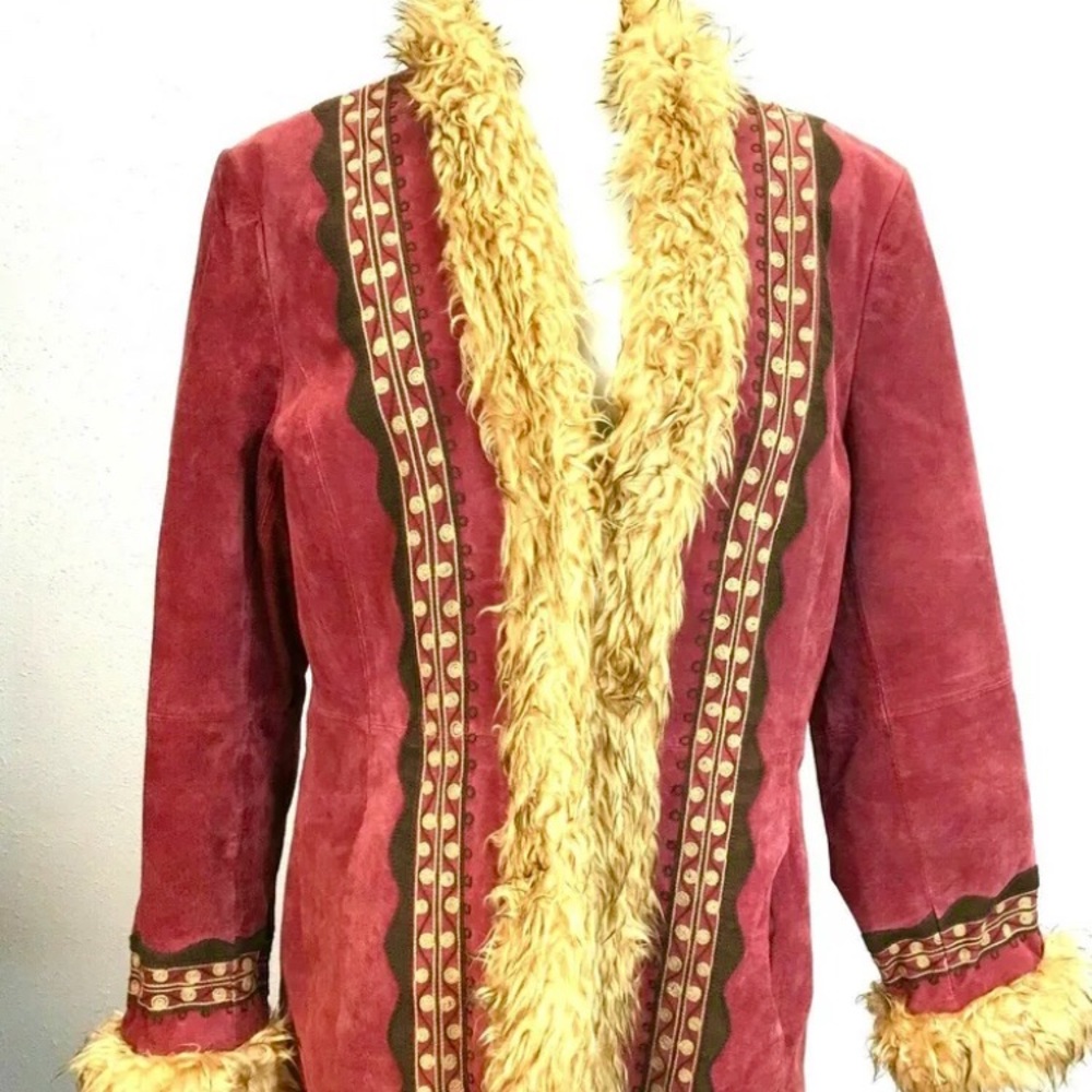 Boho Embroidered Penny Lane Fur Suede Coat